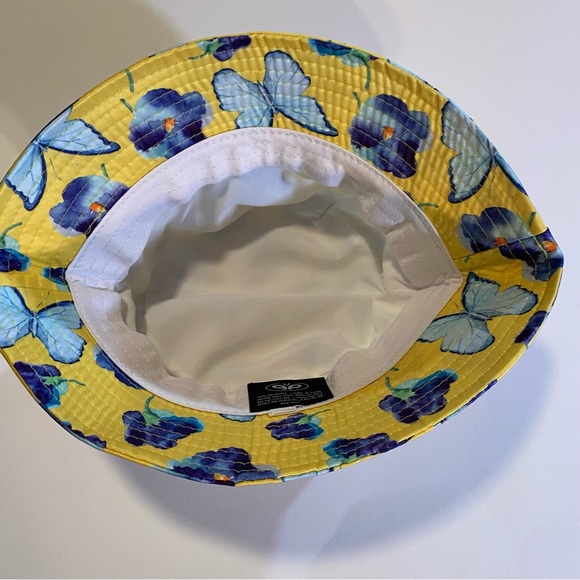 Petals & Peacocks yellow butterflies and flowers bucket hat,satin fabric O/S,NWT - Picture 5 of 9